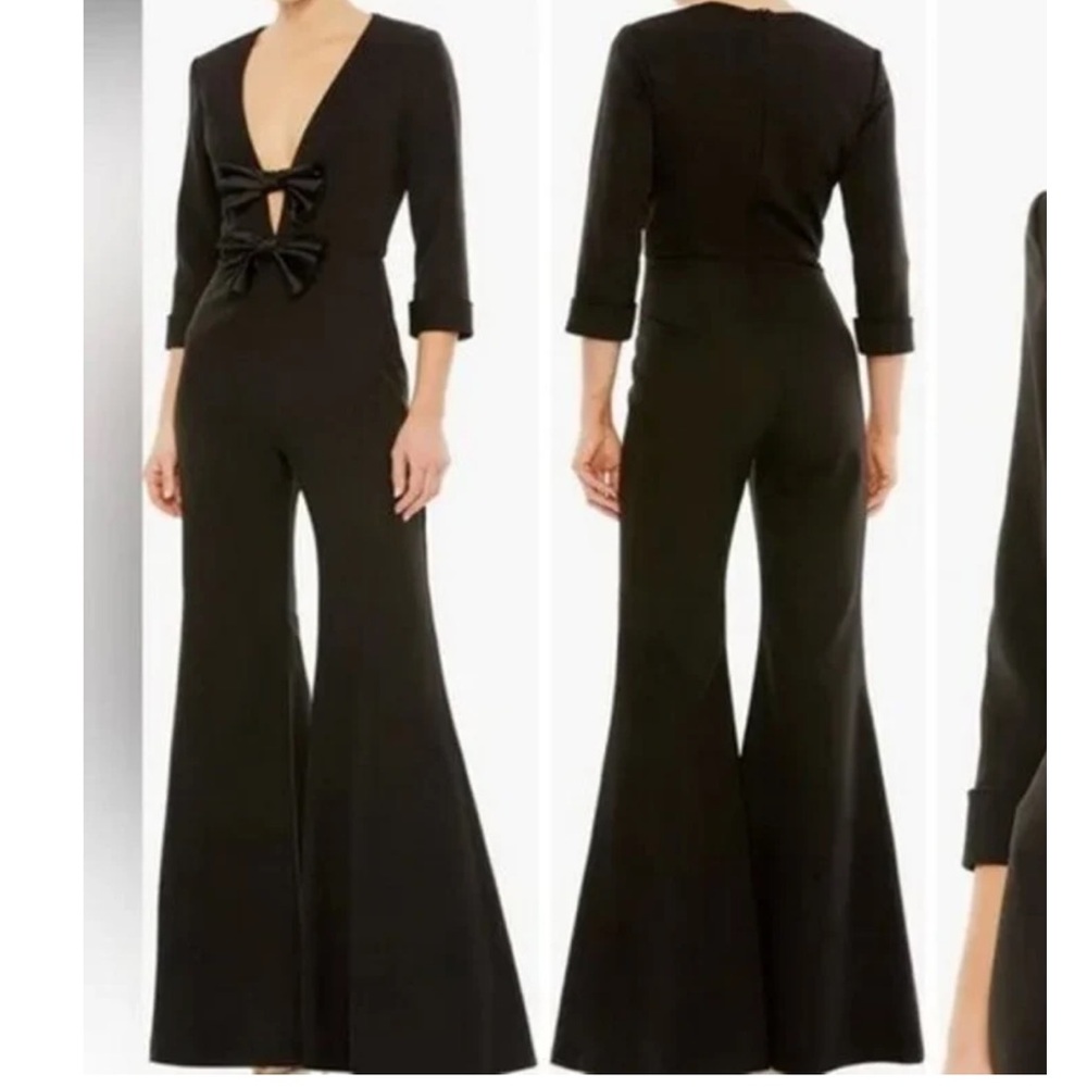 New Mac Duggal Elegant Black Jumpsuit with Bow Detail